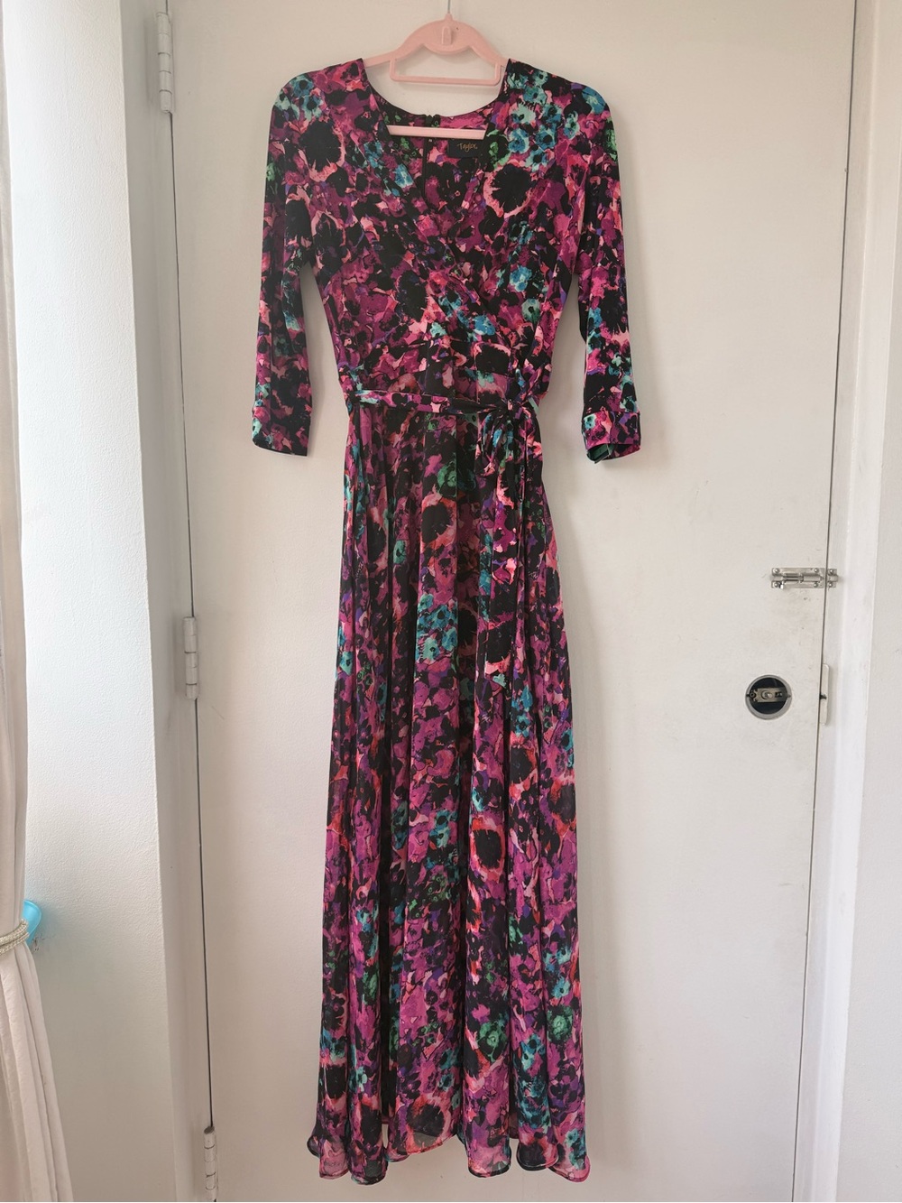 Women’s Floral Wrap Maxi Dress in Magenta & Teal